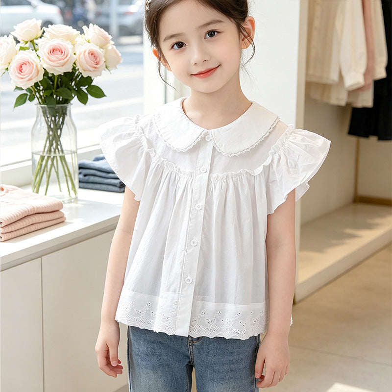 Mädchen elegante Bluse mit Spitzenkragen und Rüschendetails Echo Archiv