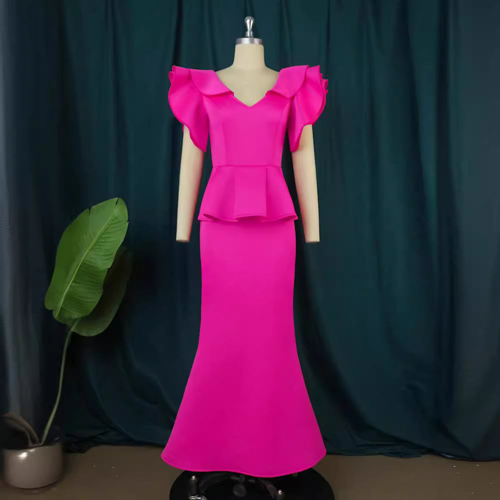 Damen elegantes Peplum-Abendkleid mit voluminösen Ärmeln Echo Archiv