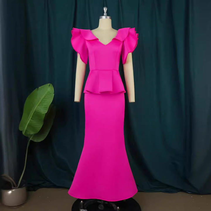 Damen elegantes Peplum-Abendkleid mit voluminösen Ärmeln Echo Archiv