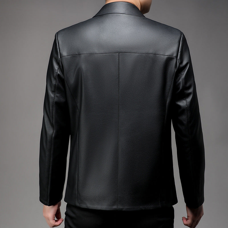 Herren elegante Lederjacke mit minimalistischen Design und steigendem Kragen Echoarchiv