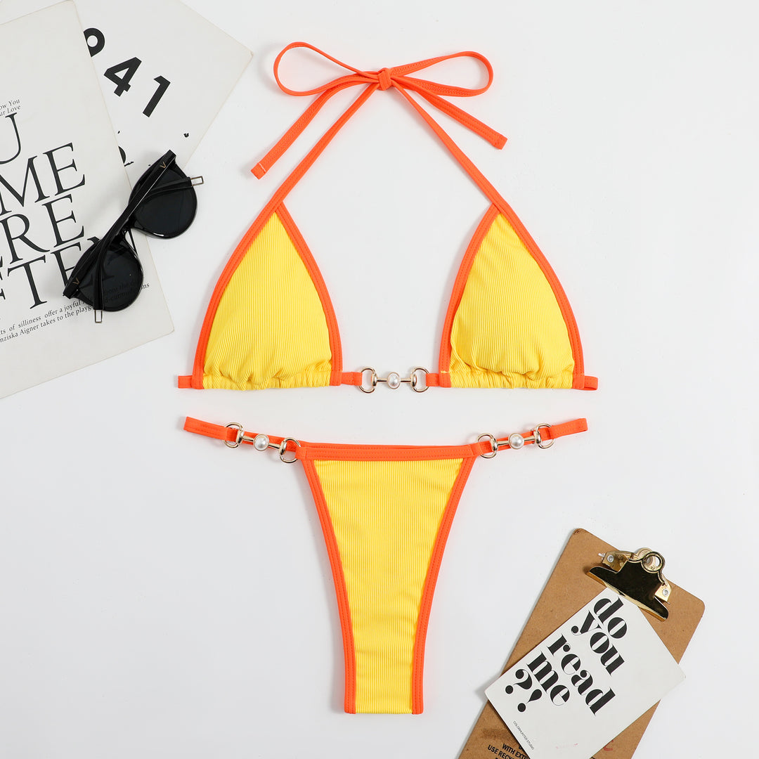Damen Triangel-Bikini mit modischem Rippdesign und dekorativen Elementen Echo Archiv