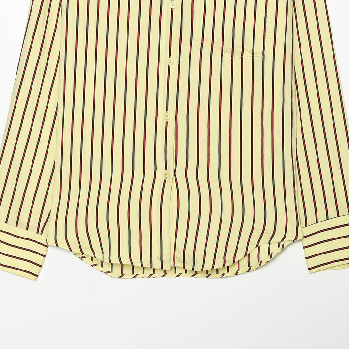 Damen Gestreifte Oversize-Bluse mit Stehkragen und Brusttasche Echoarchiv