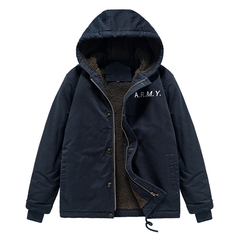 Herren nan gefütterte Fieldjacke mit Kapuze, Teddyfutter, verdeckter Reißverschluss und Kordelzug Echo Archiv