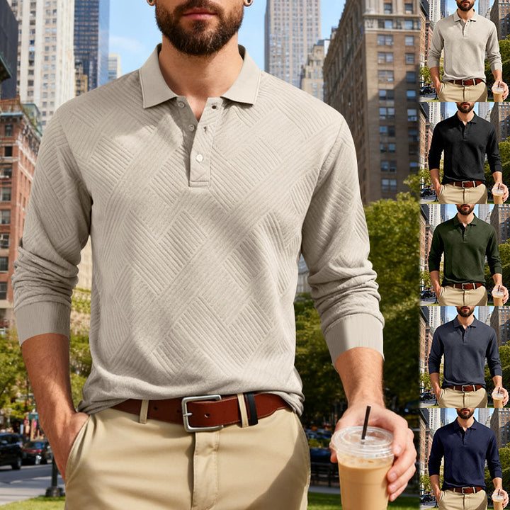 Herren nan langärmeliges Poloshirt aus strukturiertem Jacquardstrick Echo Archiv