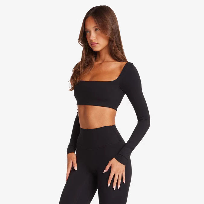 Damen Sportliches Langarm Crop-Top Echo Archiv