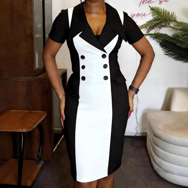 Damen Elegantes Bleistiftkleid mit kontrastierenden Knopfdetails Echo Archiv