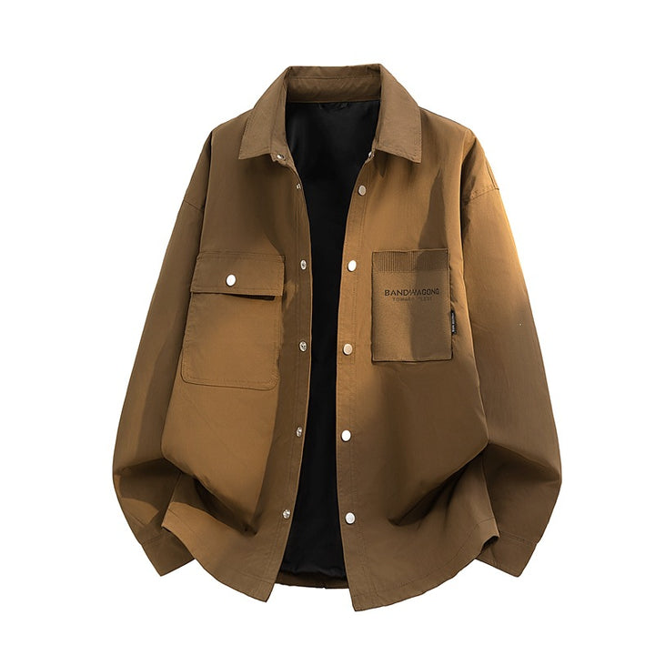 Herren Oversize-Utility-Hemdjacke mit Druckknopfleiste und großen aufgesetzten Taschen Echoarchiv