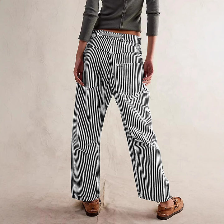 Damen nan lässige gestreifte Leinenhose mit Kordelzug und aufgesetzten Taschen Echo Archiv