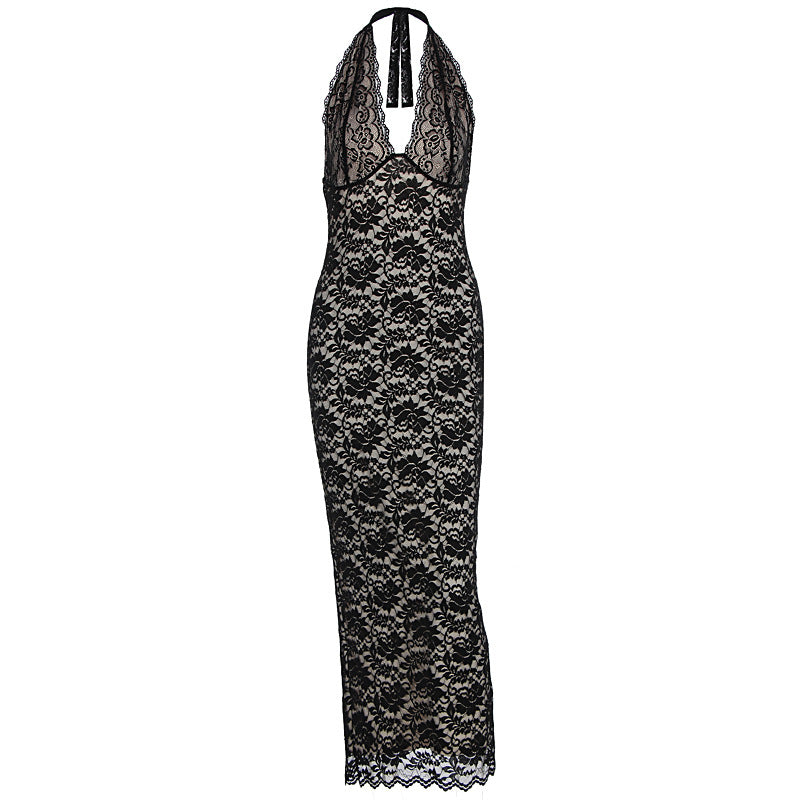 Damen Elegantes Spitzenmaxikleid mit halterndem Dekolleté Echo Archiv