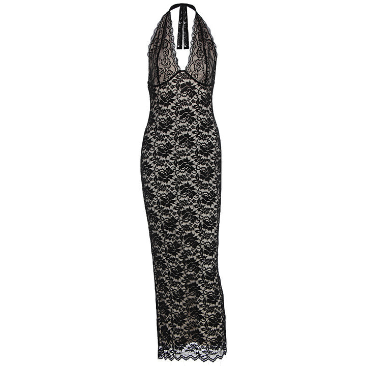 Damen Elegantes Spitzenmaxikleid mit halterndem Dekolleté Echo Archiv