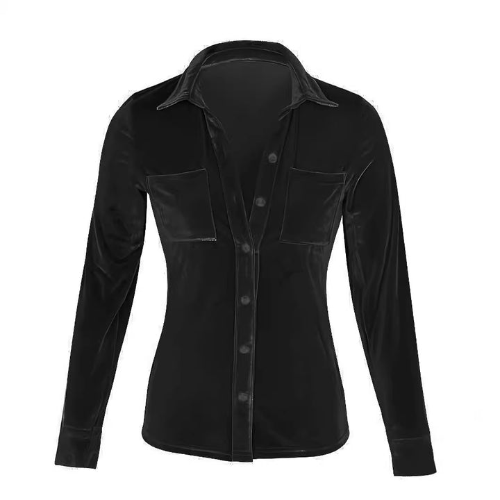 Damen Satinbluse mit Kentkragen, Brusttaschen und legerer Oversize-Passform Echoarchiv
