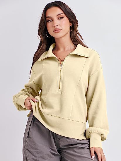 Damen Halb-Zip Kragen Entspannt Sweatshirt Pullover mit Rippbund und -manschetten Echoarchiv