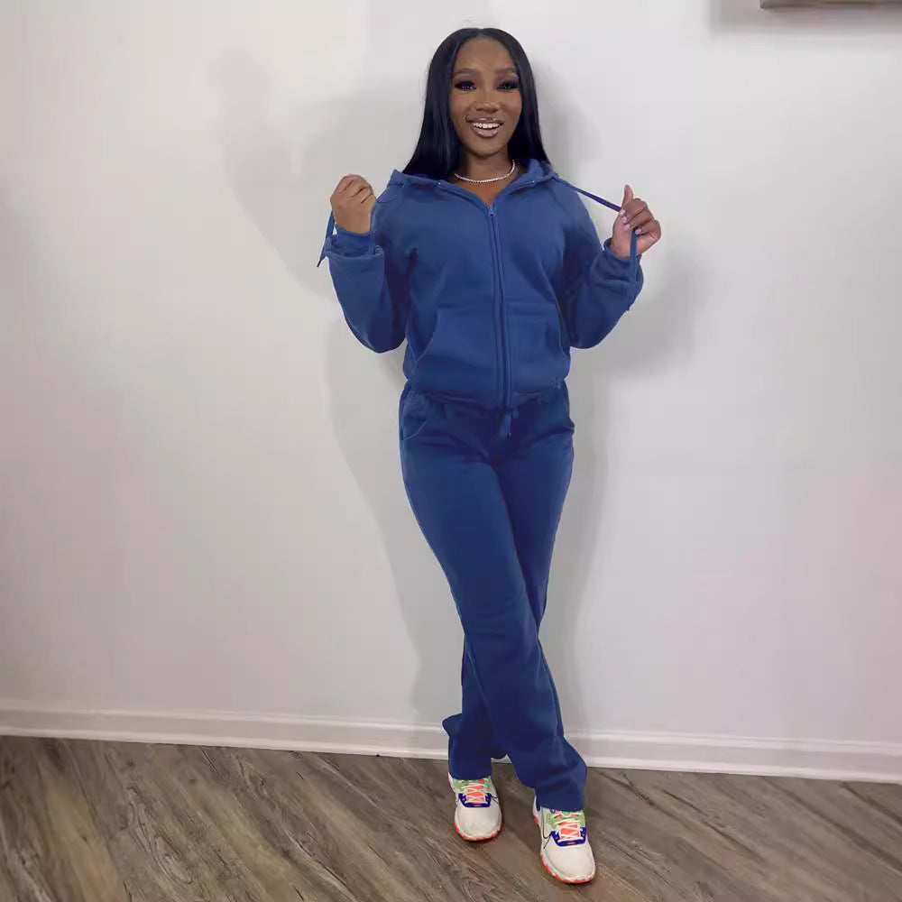 Damen nan Komfort-Zip-Hoodie mit taillenhoher Bootcut-Jogginghose Set Echo Archiv