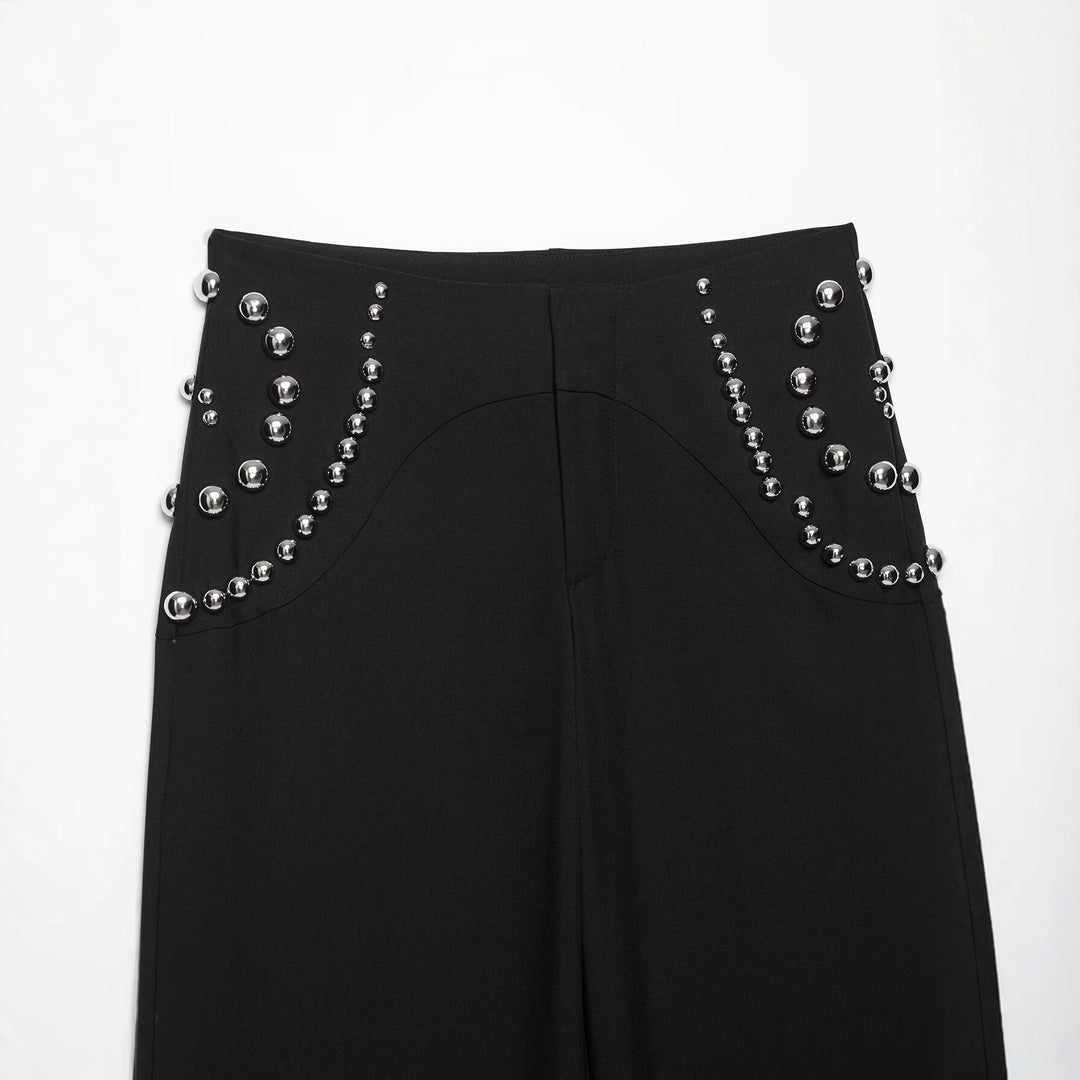 Damen Weite Highwaist-Hose mit Nietenbesatz und dekorativen Zierperlen Echo Archiv
