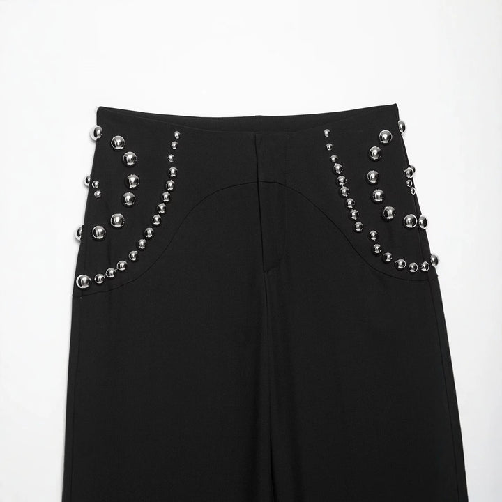 Damen Weite Highwaist-Hose mit Nietenbesatz und dekorativen Zierperlen Echo Archiv