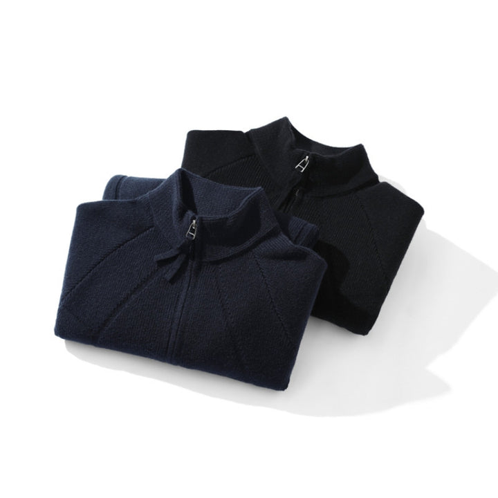 Unisex Grobgestrickte Zip-Strickjacke mit Stehkragen und Zweiwege-Reißverschluss Echoarchiv