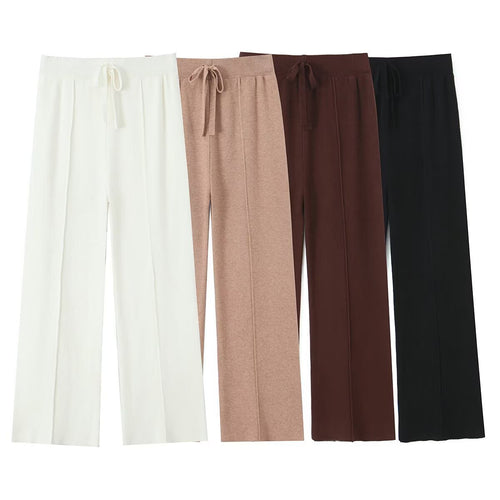 Damen weite Strickhose mit hoher Taille, sichtbarer Bügelfalte und Kordelzugbund Echo Archiv