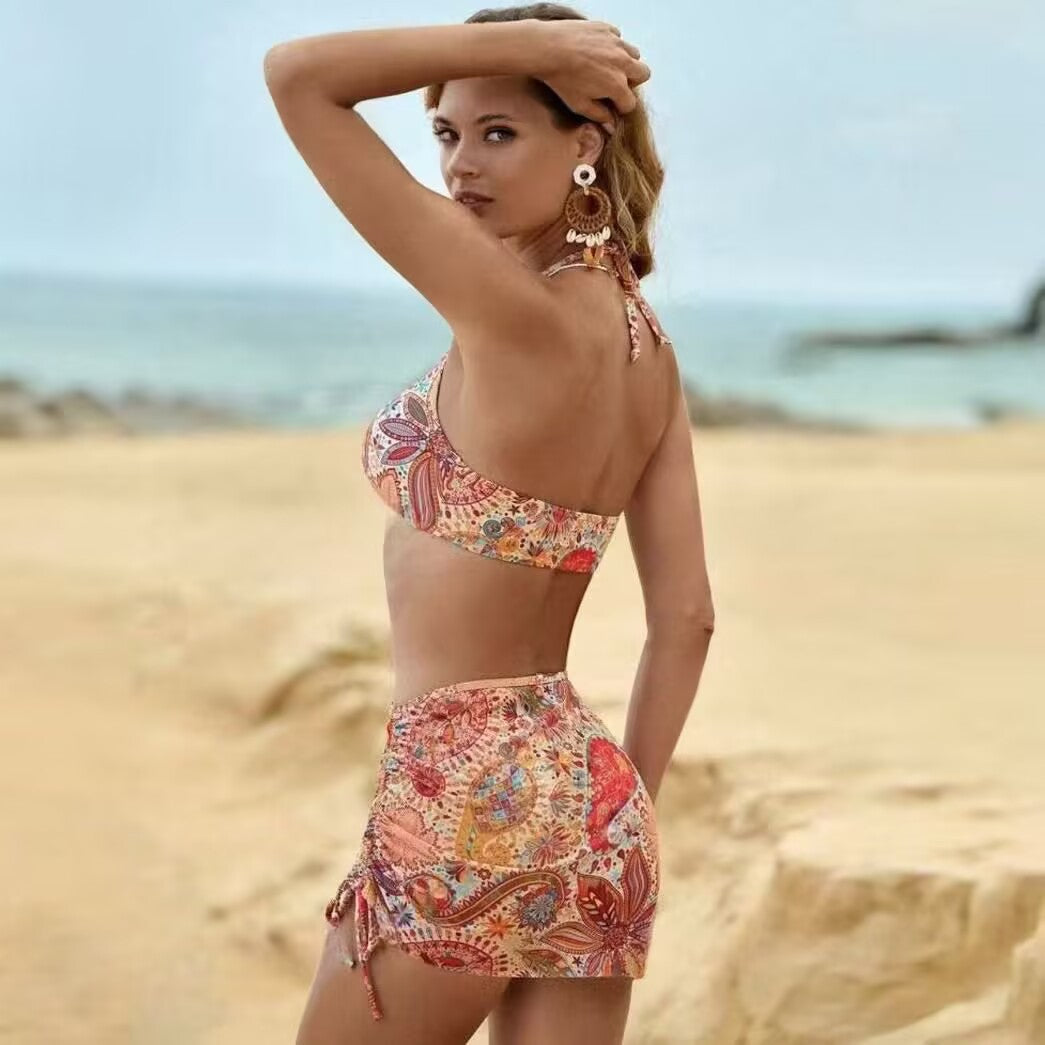 Damen Bikini-Set mit dekorativem Knoten und modischem Rock Echo Archiv