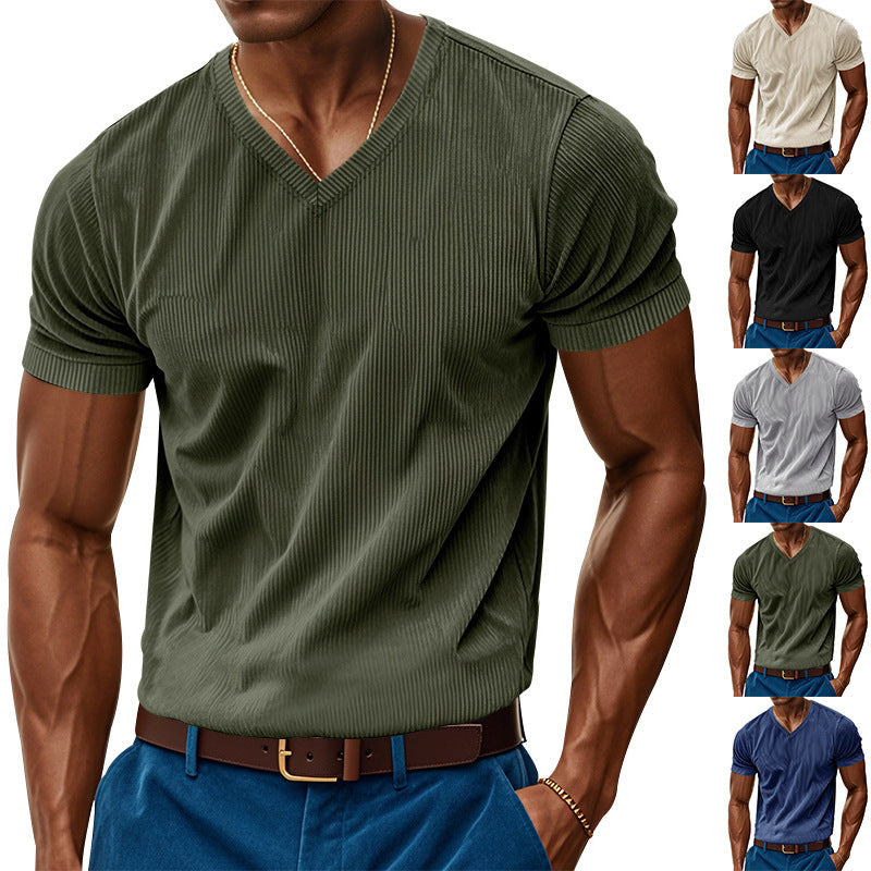 Herren V-Ausschnitt Kurzarmshirt mit strukturierter Oberfläche Echoarchiv