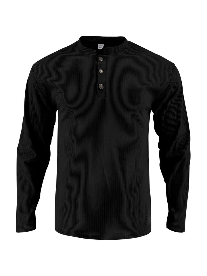Herren Langarmshirt mit modischer Stehkragen und Knopfleiste Echoarchiv