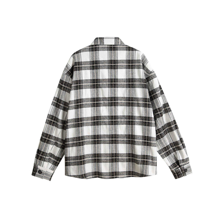 Unisex Oversize-Hemdjacke im Karo-Mix mit vertikaler Argyle-Stickerei Echoarchiv