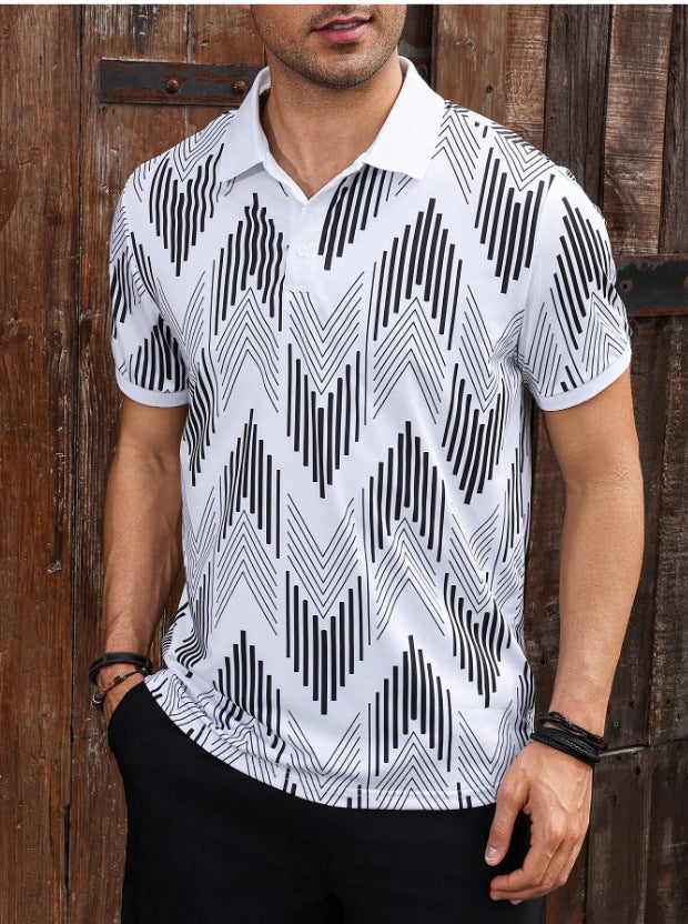 Herren Polohemd mit modernem geometrischem Design und schickem Kontrast Echoarchiv