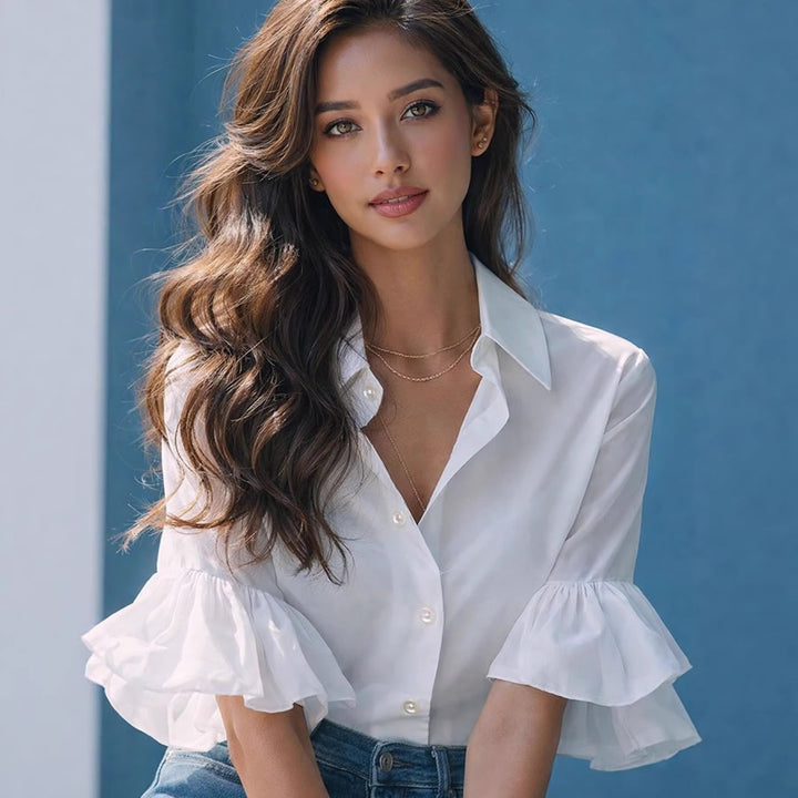 Damen Elegante Bluse mit Rüschendetails und hochwertigem Baumwollstoff Echo Archiv