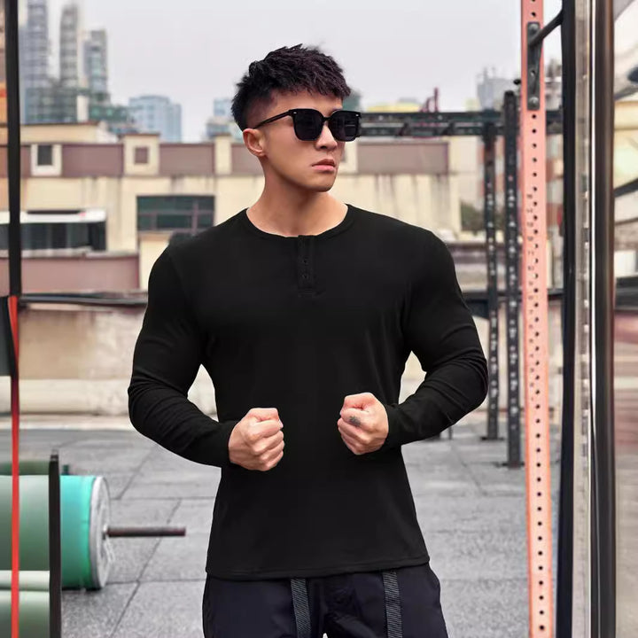 Herren stylisches Langarmshirt mit modernem Knopfverschluss Echoarchiv