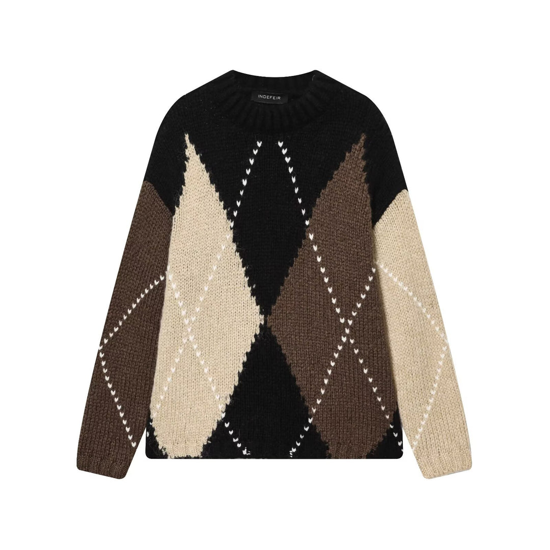 Damen Grobgestrickter Argyle-Pullover mit Oversize-Schnitt und Rippkragen Echo Archiv