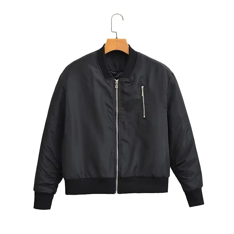 Damen windabweisende Satin-Bomberjacke mit Brustreißverschluss, Rippbündchen und leichter Thermofütterung – Avenza