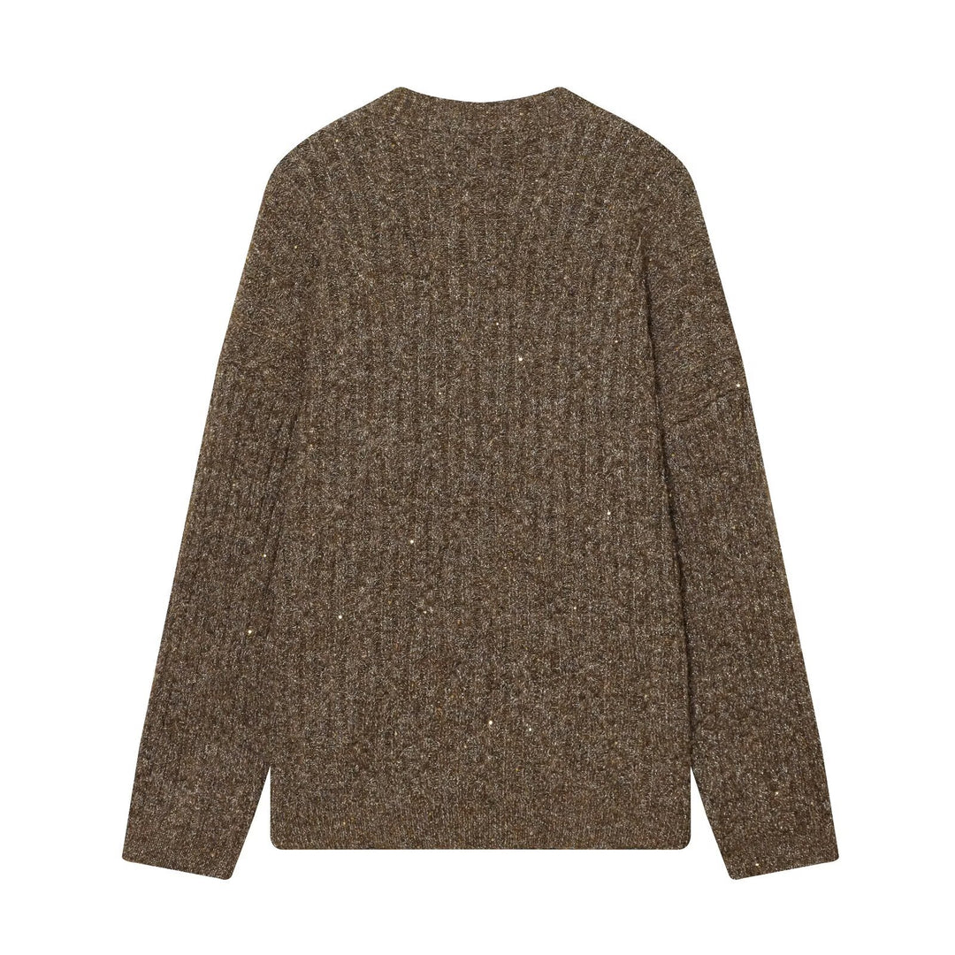 Damen Grobgestrickter V‑Neck Cardigan mit Perlmuttknöpfen und melierter Tweedoptik Echo Archiv