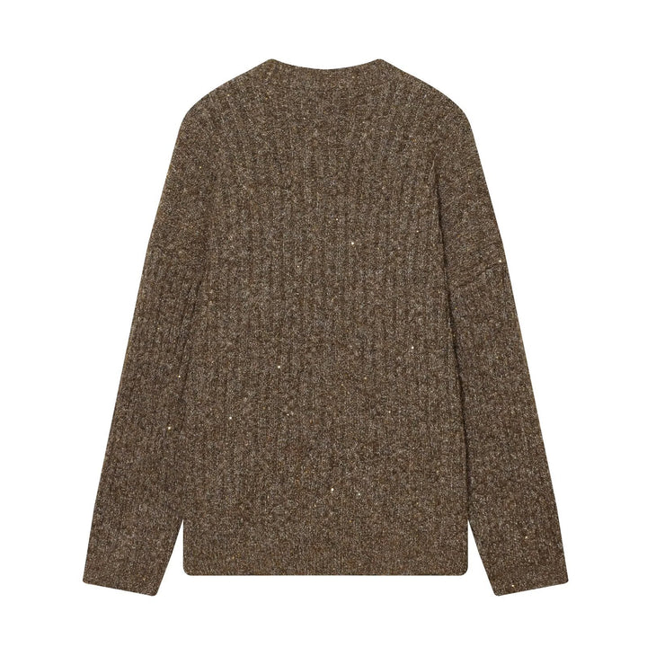 Damen Grobgestrickter V‑Neck Cardigan mit Perlmuttknöpfen und melierter Tweedoptik Echo Archiv