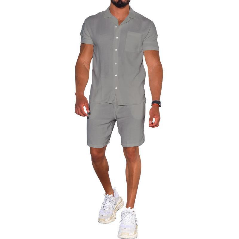Herren modernes Freizeit-Set aus kurzärmligem Hemd und Shorts Echoarchiv