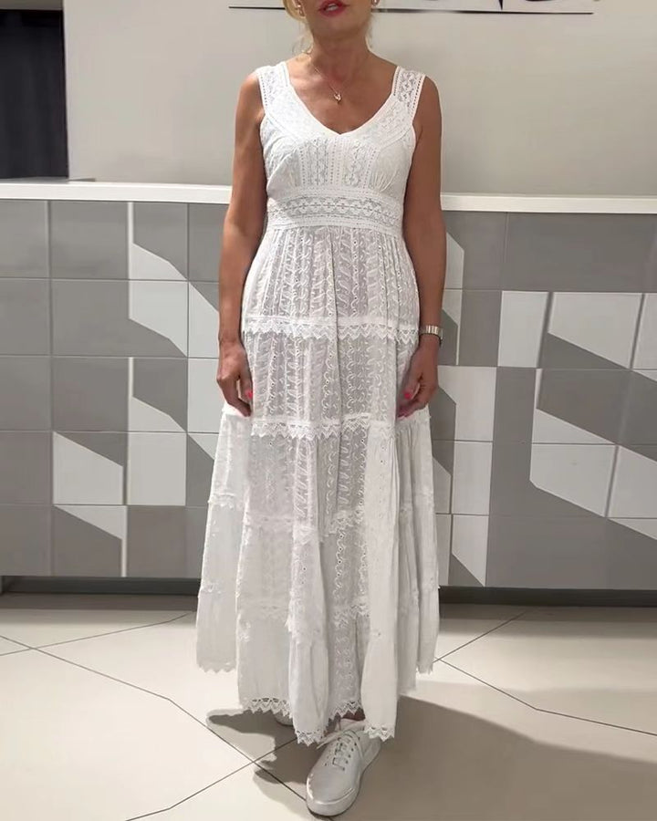 Damen nan ärmelloses Boho-Spitzen-Lagenmaxikleid mit V-Ausschnitt und Empire-Taille Echo Archiv