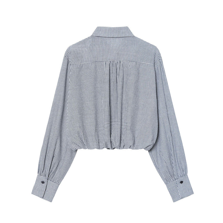Damen nan karierte Cropped-Hemdbluse mit Brusttasche, breitem Manschettenärmel und elastischem Saum Echo Archiv