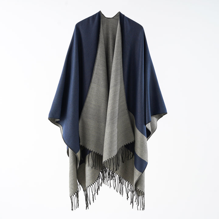 Damen Multifunktionaler Fransen‑Wickelponcho aus Wollmix mit doppellagigem Fall Echo Archiv