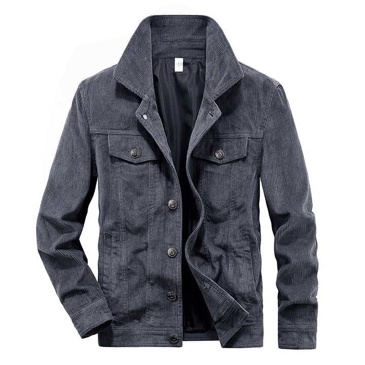 Herren Feincord-Workerjacke im Trucker-Schnitt mit verdeckter Knopfleiste – Taviero
