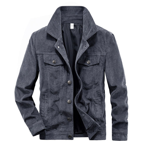 Herren Feincord-Workerjacke im Trucker-Schnitt mit verdeckter Knopfleiste – Taviero