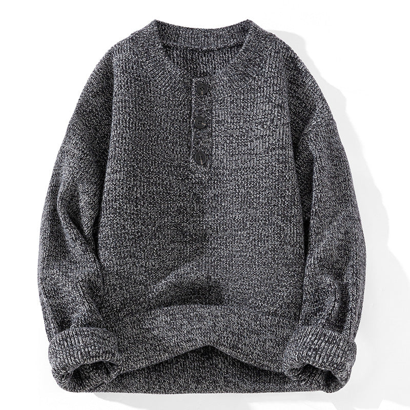 Unisex Grobstrick-Henley-Pullover mit halber Knopfleiste und Rippstruktur Echoarchiv