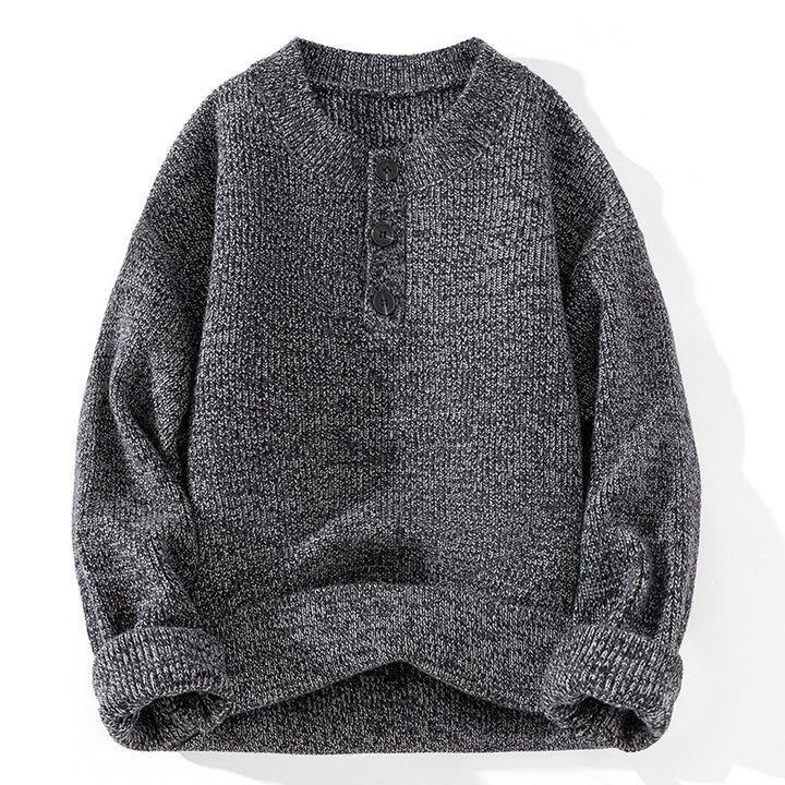 Unisex Grobstrick-Henley-Pullover mit halber Knopfleiste und Rippstruktur Echoarchiv