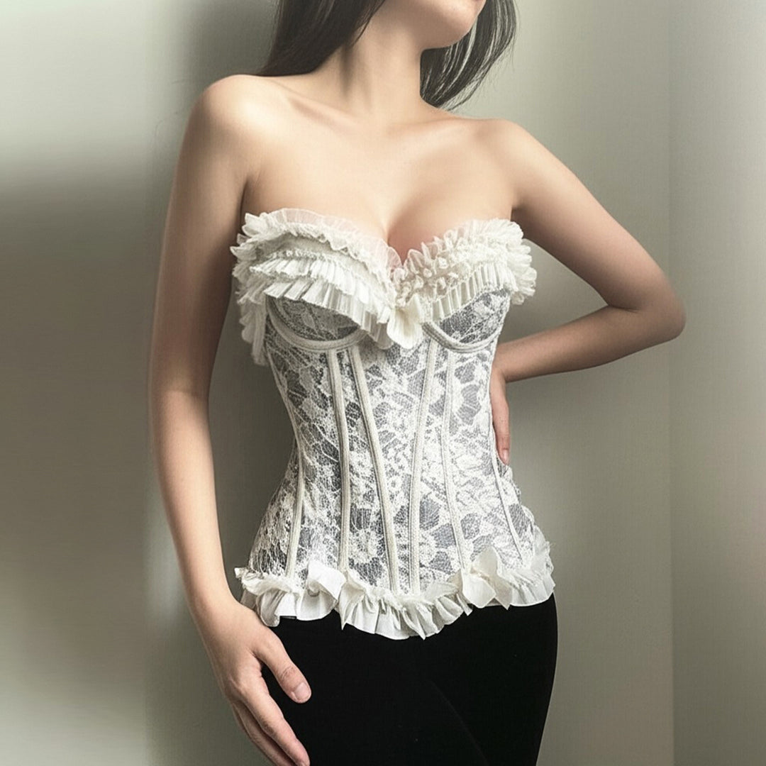 Damen Spitzen-Bustier mit Rüschendetails und Schleifen Echo Archiv