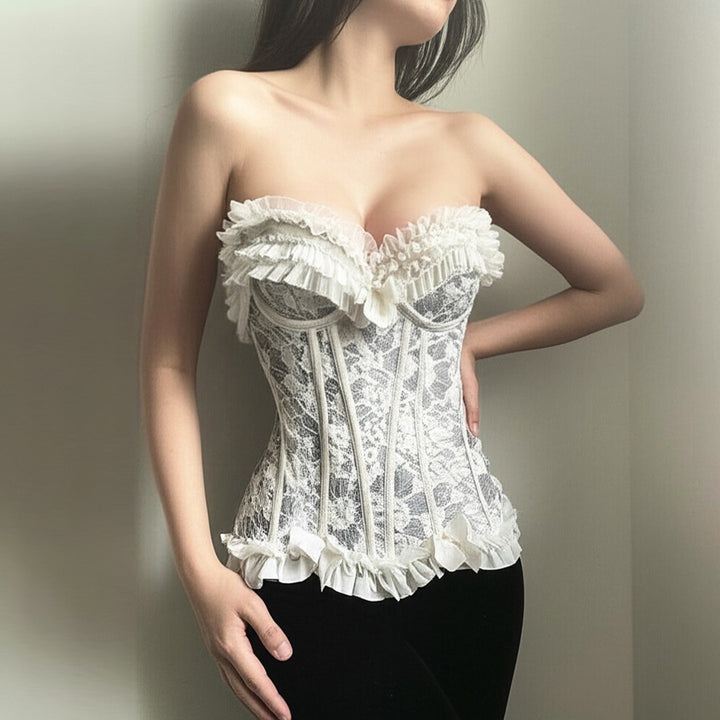 Damen Spitzen-Bustier mit Rüschendetails und Schleifen Echo Archiv