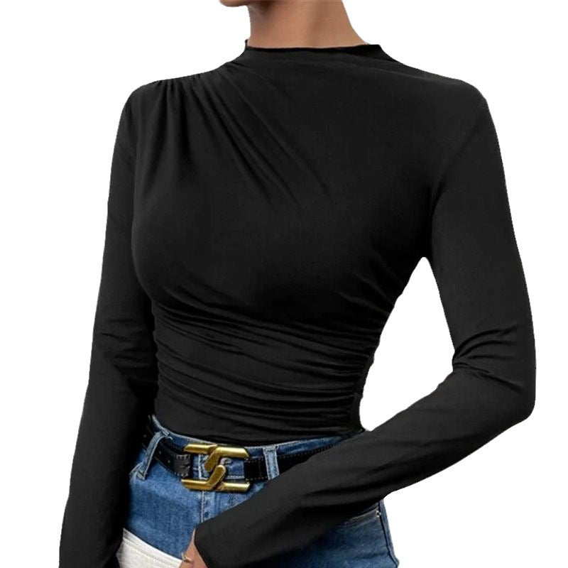 Damen Figurbetontes Langarmshirt mit Seitlicher Raffung und Drapée-Detail – Avérine