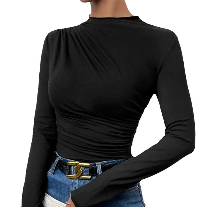 Damen Figurbetontes Langarmshirt mit Seitlicher Raffung und Drapée-Detail – Avérine