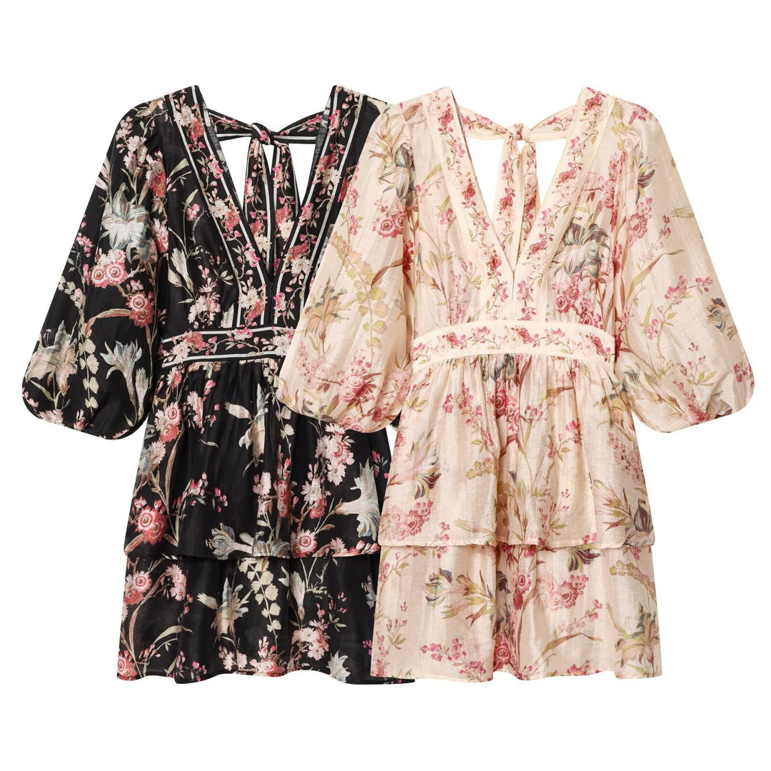 Damen Boho-Kleid mit voluminösen Ärmeln und romantischem Blumenmuster Echo Archiv