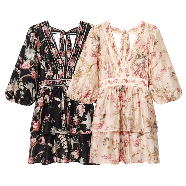 Damen Boho-Kleid mit voluminösen Ärmeln und romantischem Blumenmuster Echo Archiv