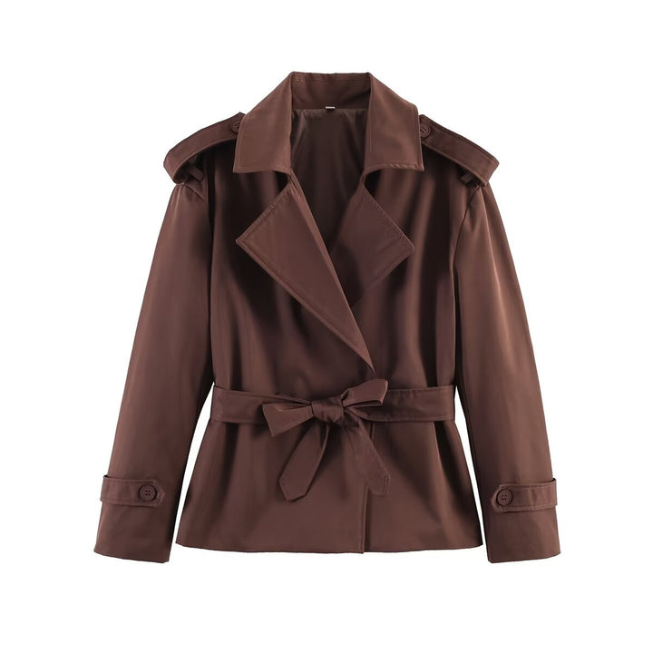 Damen kurzer Trenchcoat mit Taillengürtel, doppelreihiger Front und Schulterklappen Echo Archiv