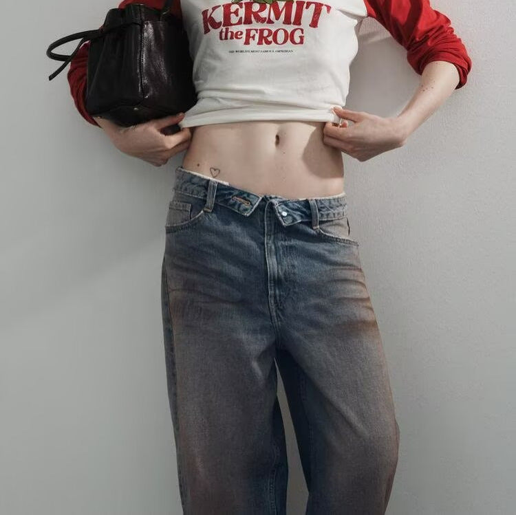 Damen hochtaillierte weite Jeans im Vintage-Look Echoarchiv