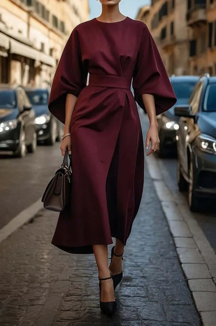 Damen elegantes Maxikleid mit Ballonärmel und tailliertem Schnitt Echoarchiv