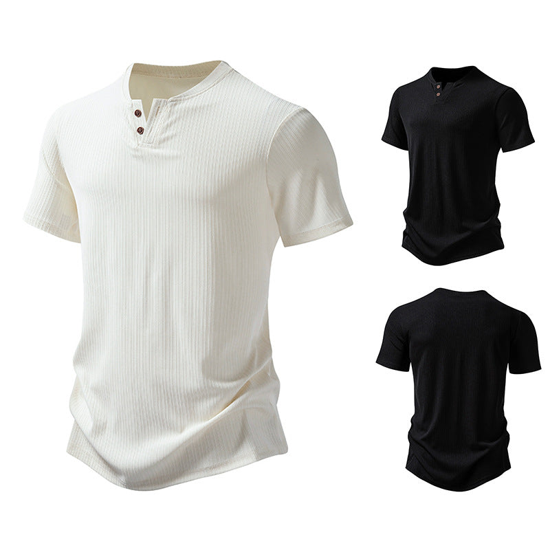 Herren hochwertiges Kurzarm-Henley-Shirt aus strukturiertem Material Echoarchiv